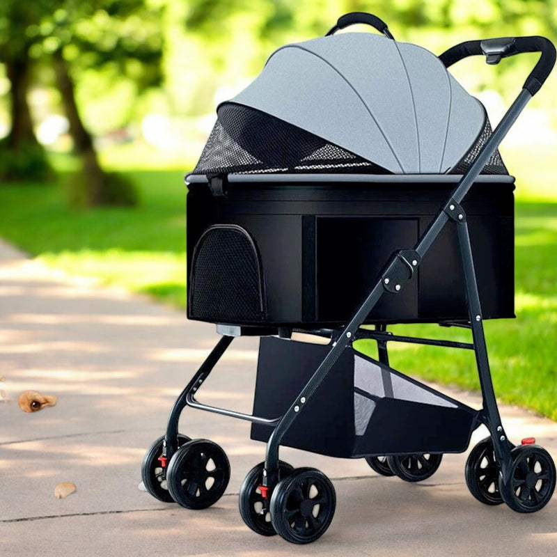 Foldable Pet Stroller | 3-Wheel with Detachable Carrier